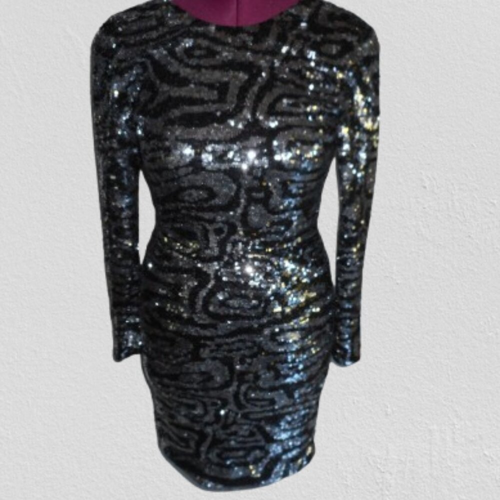 Vintage Sequin Bling Dress Silver & Black, Low Back
